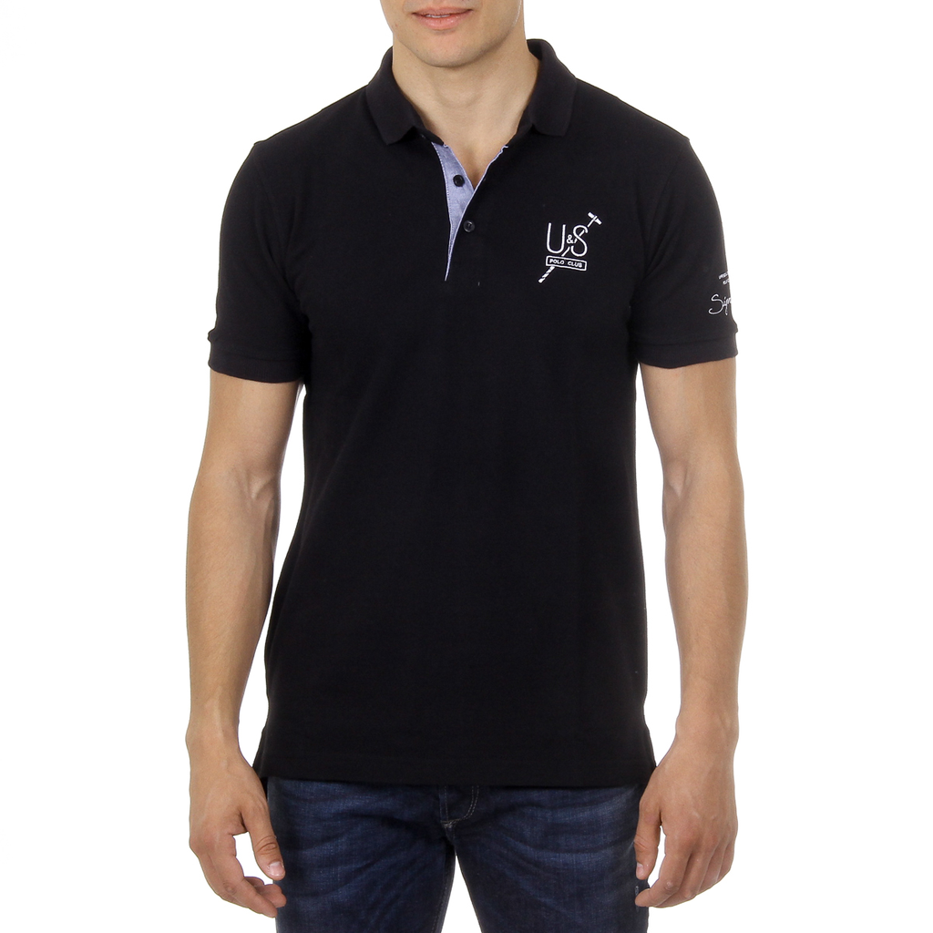 Polo Ufford & Suffolk Polo Club para hombre, manga corta, US026, negro