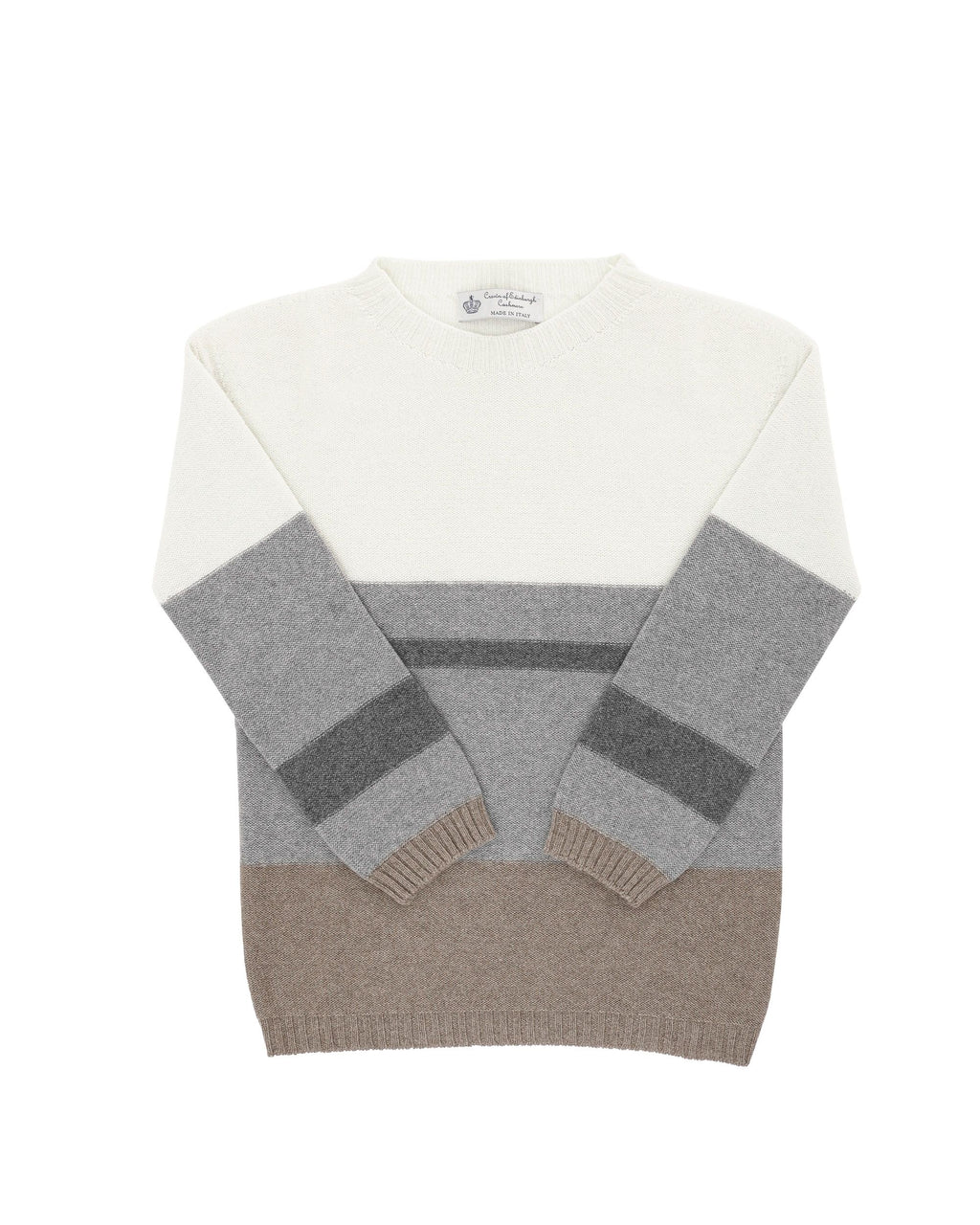 Suéter de cuello barco para mujer de cachemira Crown of Edinburgh COE 0017 GRIS/CREMA/TAUPE