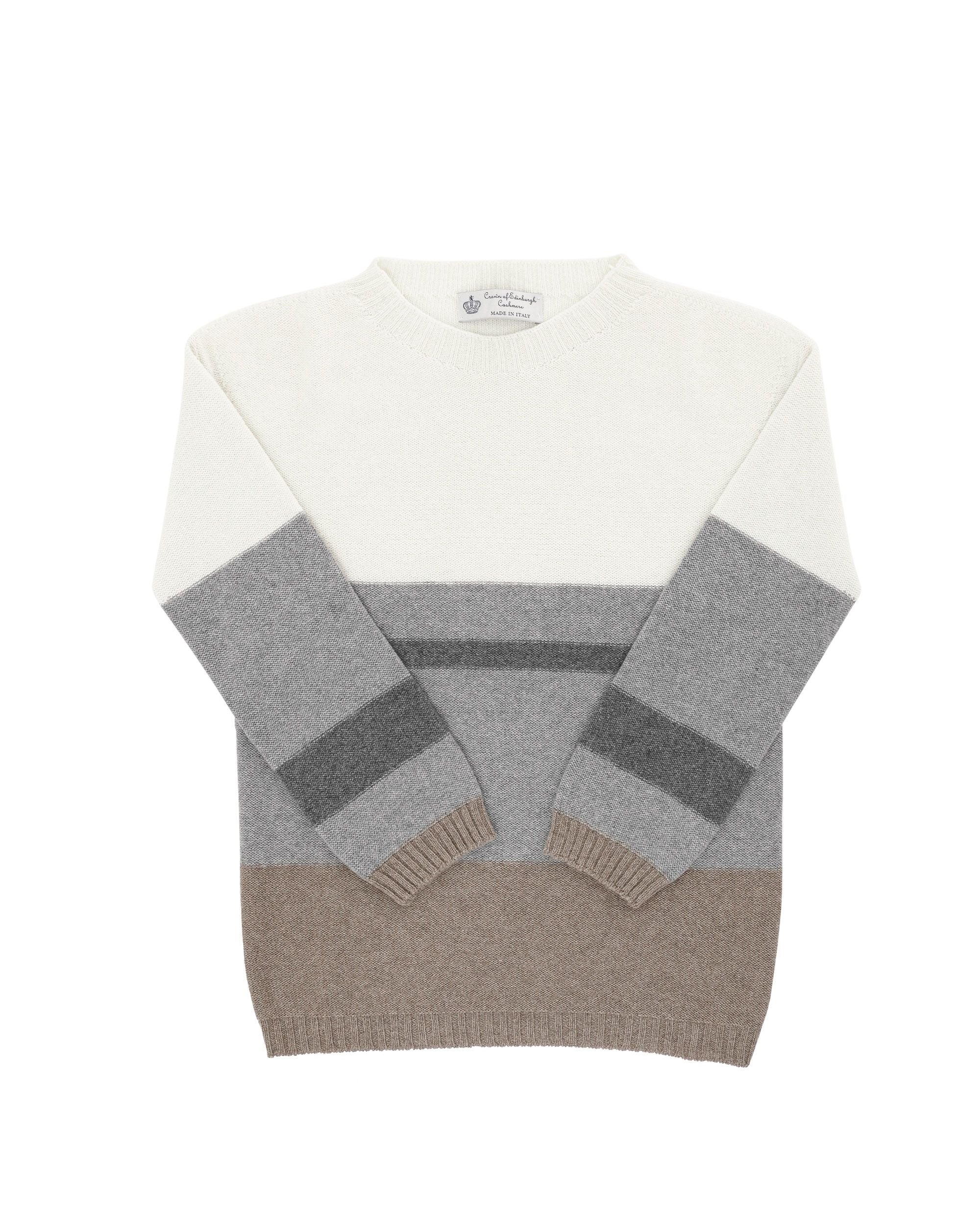 Suéter de cuello barco para mujer de cachemira Crown of Edinburgh COE 0017 GRIS/CREMA/TAUPE