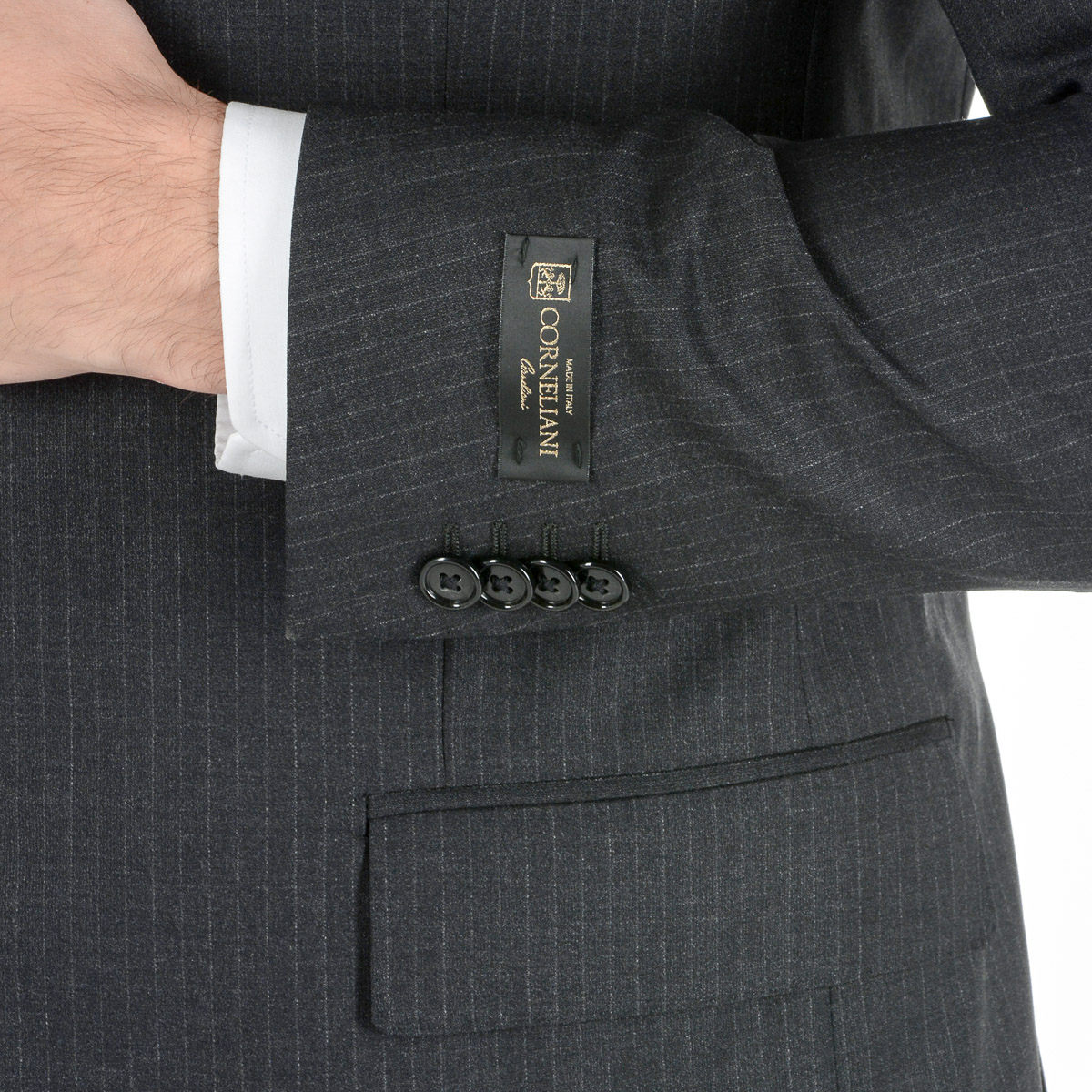 Corneliani Mens Suit Long Sleeves Dark Grey Super 130's