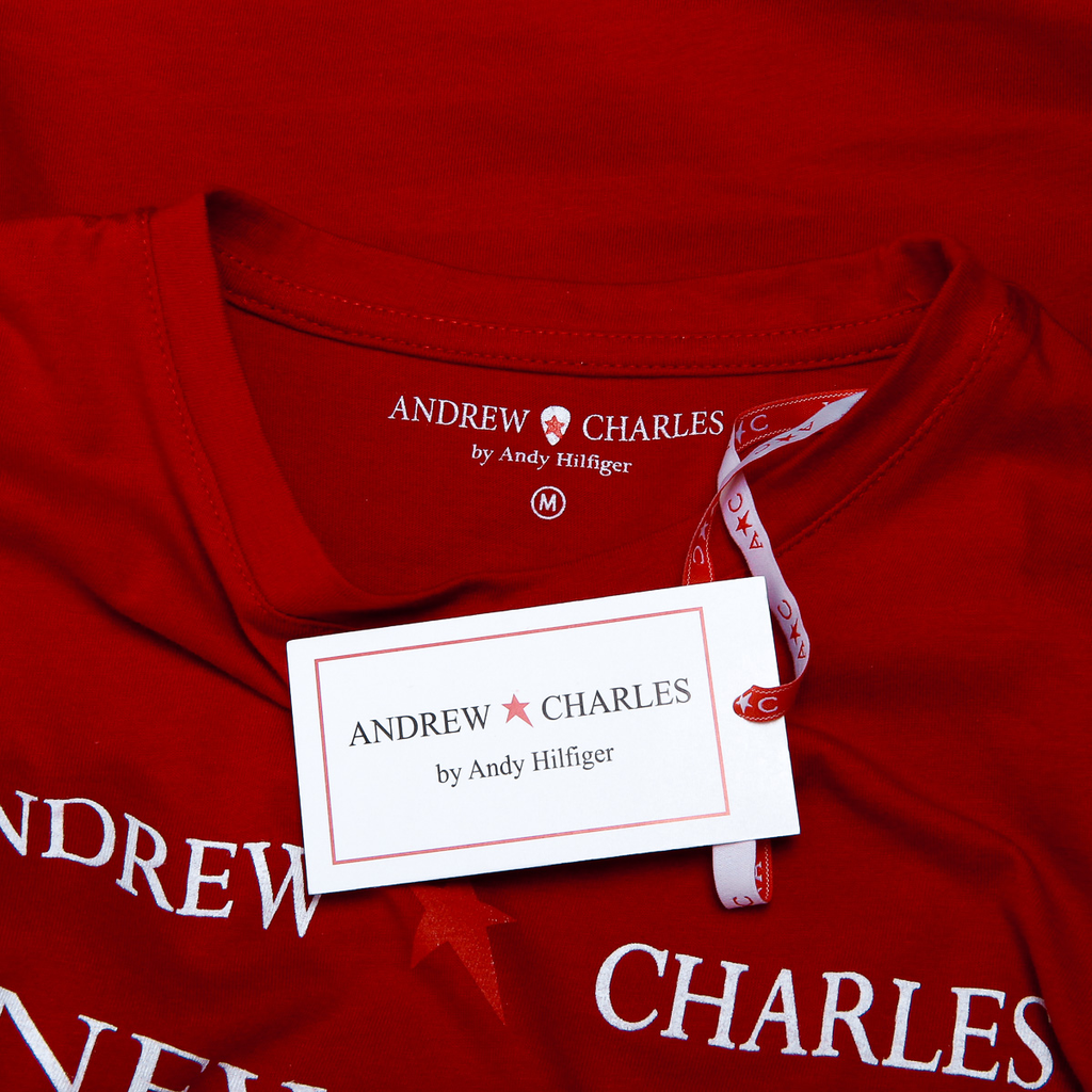 Camiseta Andrew Charles para mujer, manga corta, cuello redondo, color rojo TARANA