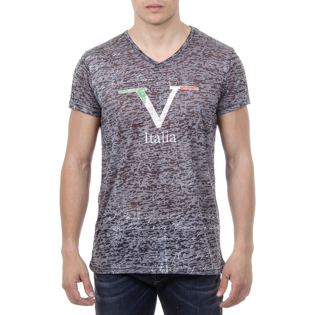 V 1969 Italia Mens T-shirt Short Sleeves V-Neck Black JACOB