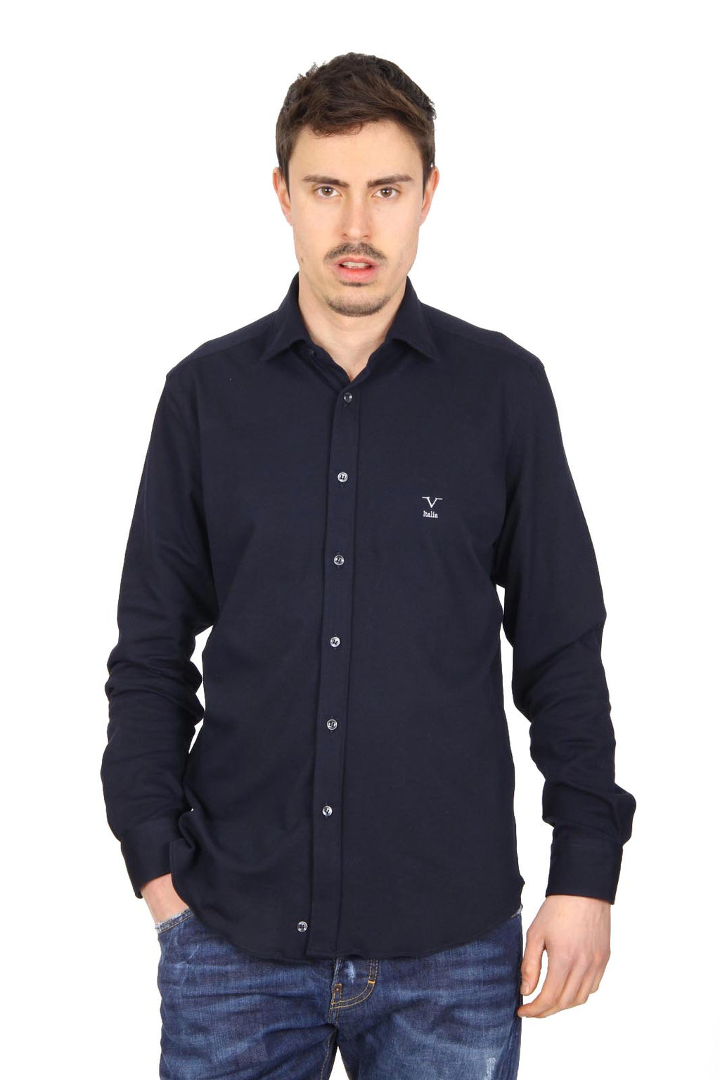 Camisa de manga larga para hombre V 1969 Italia Paris Piquet Blu