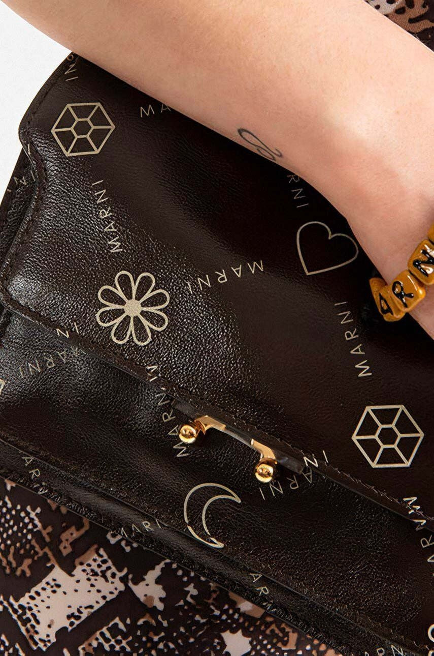 Bolso minibaúl de piel con logotipo de Marni, color marrón