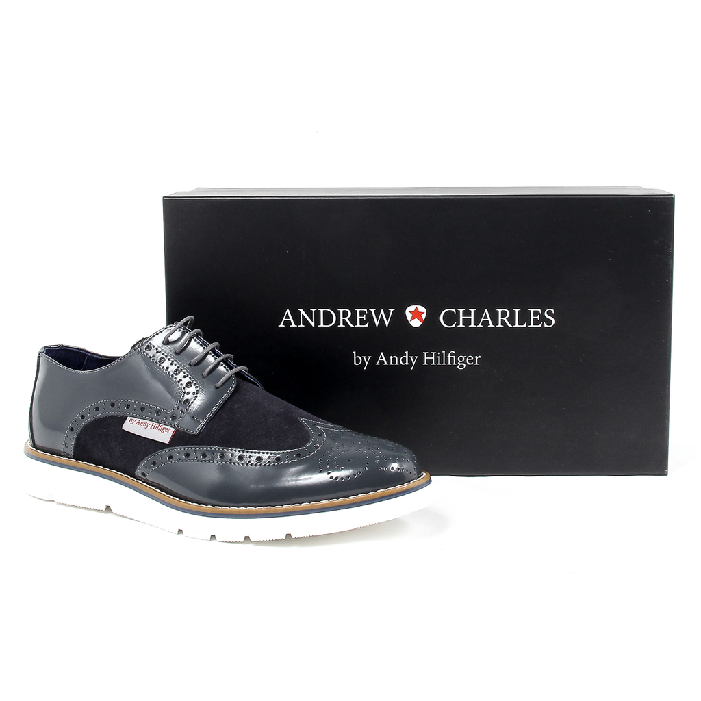 Andrew Charles - Zapatos Oxford Brogue para hombre 914 ABRASIVATO CAM GRIGIO BLEU