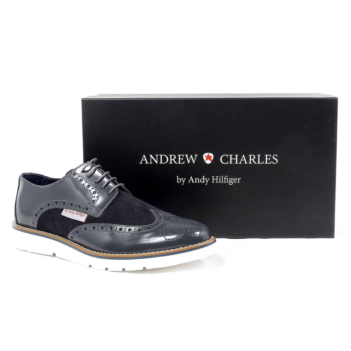 Andrew Charles - Zapatos Oxford Brogue para hombre 914 ABRASIVATO CAM GRIGIO BLEU