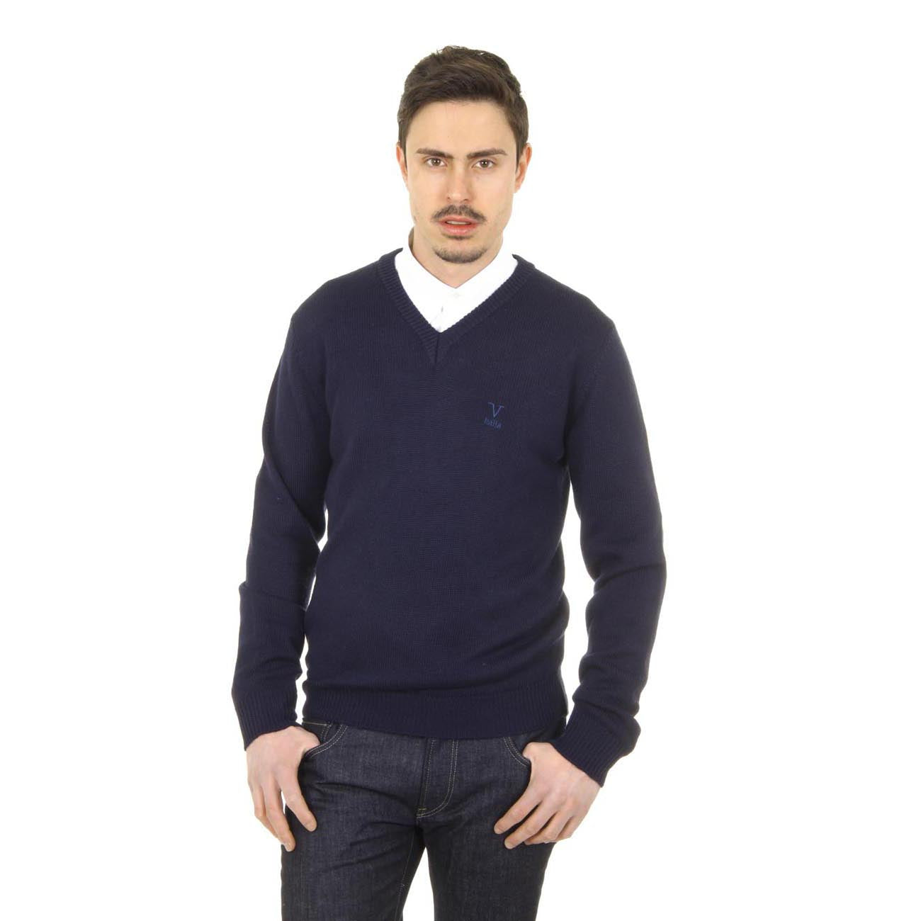 V 1969 Italia Jersey con cuello de pico para hombre 9803 SCOLLO V BLU NAVY