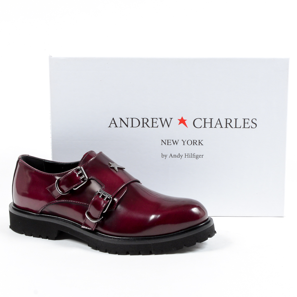 Andrew Charles Womens Monk Strap Shoe Bordeaux JANIS