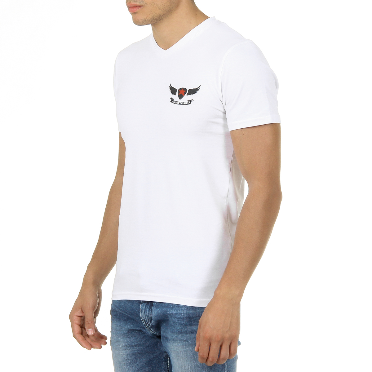 Camiseta Andrew Charles para hombre, manga corta, cuello en V, blanca, KENAN