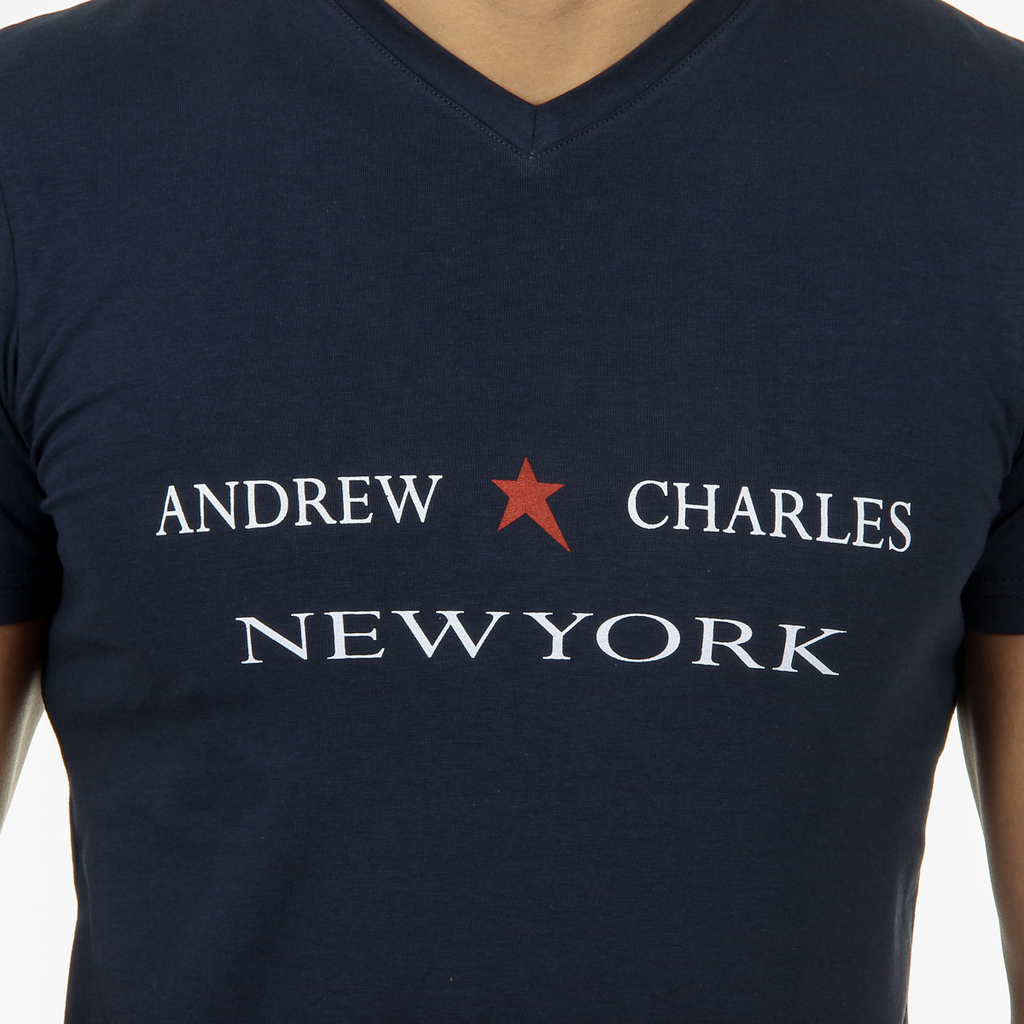 Camiseta Andrew Charles para hombre, manga corta, cuello en V, azul, KENAN