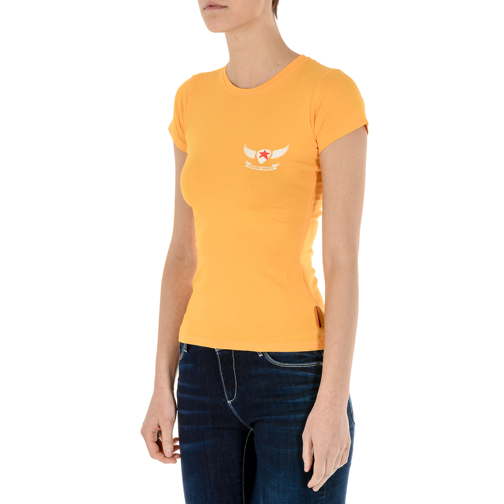 Camiseta Andrew Charles para mujer, manga corta, cuello redondo, amarilla, TARANA