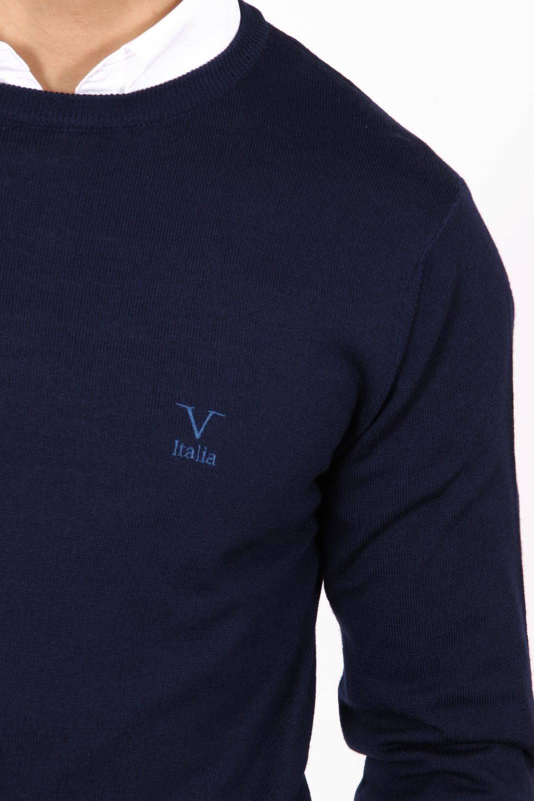 Suéter de cuello redondo para hombre V 1969 Italia 9800 GIROCOLLO BLU NAVY