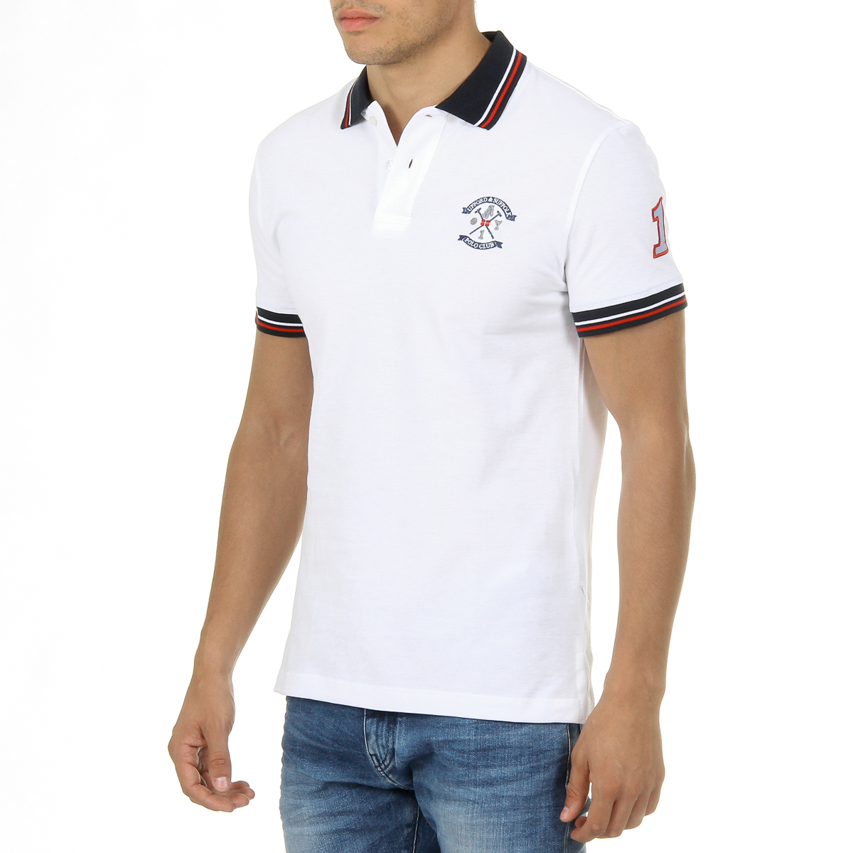 Polo Ufford & Suffolk Polo Club para hombre, manga corta, blanco, APACHE