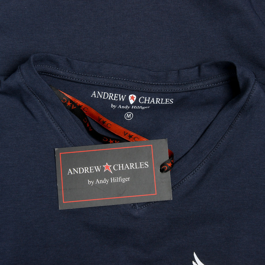 Camiseta Andrew Charles para hombre, manga corta, cuello en V, azul, KENAN