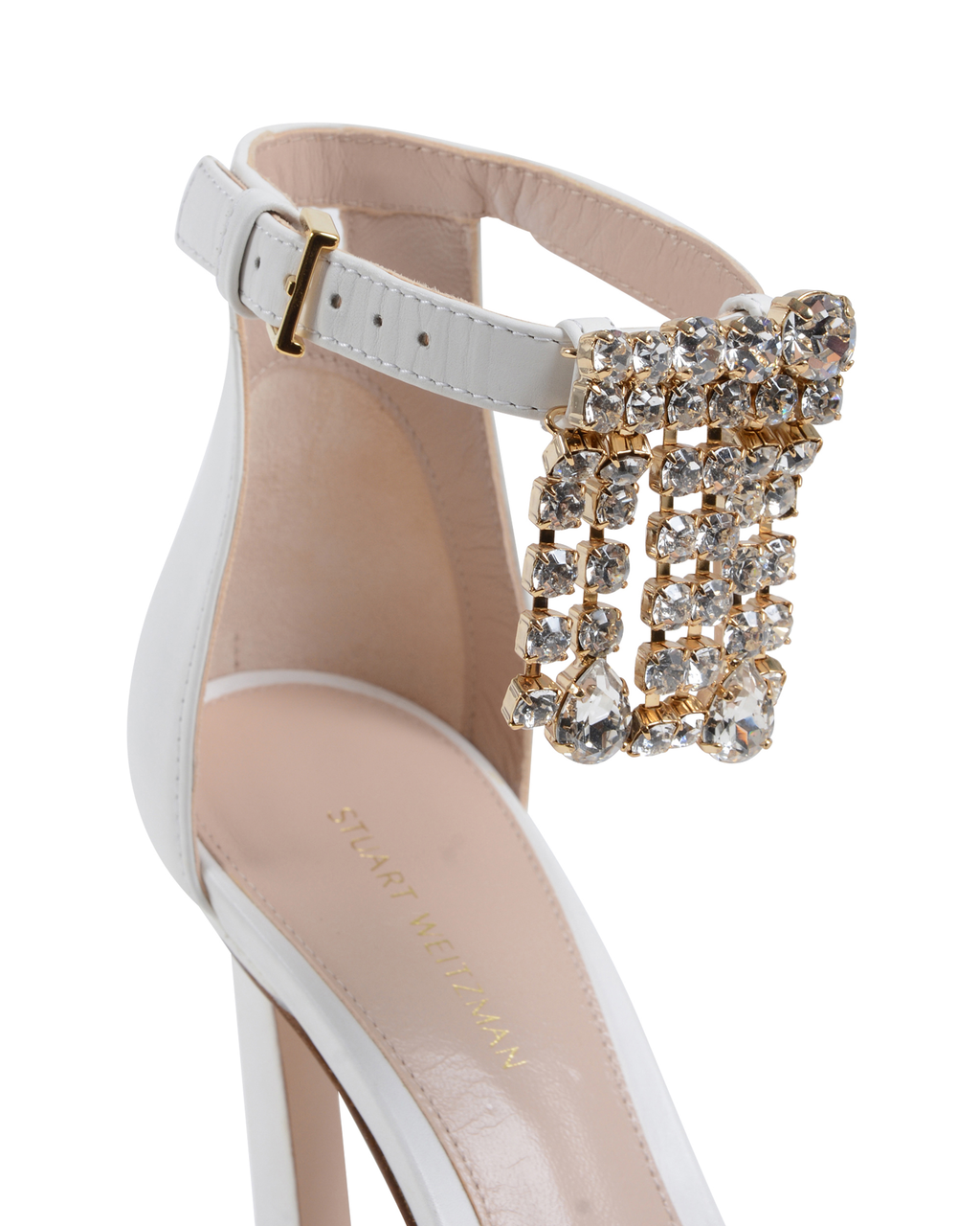 Stuart Weitzman Sandalia con tira al tobillo para mujer Blanca FRINGESQUARENUDIST