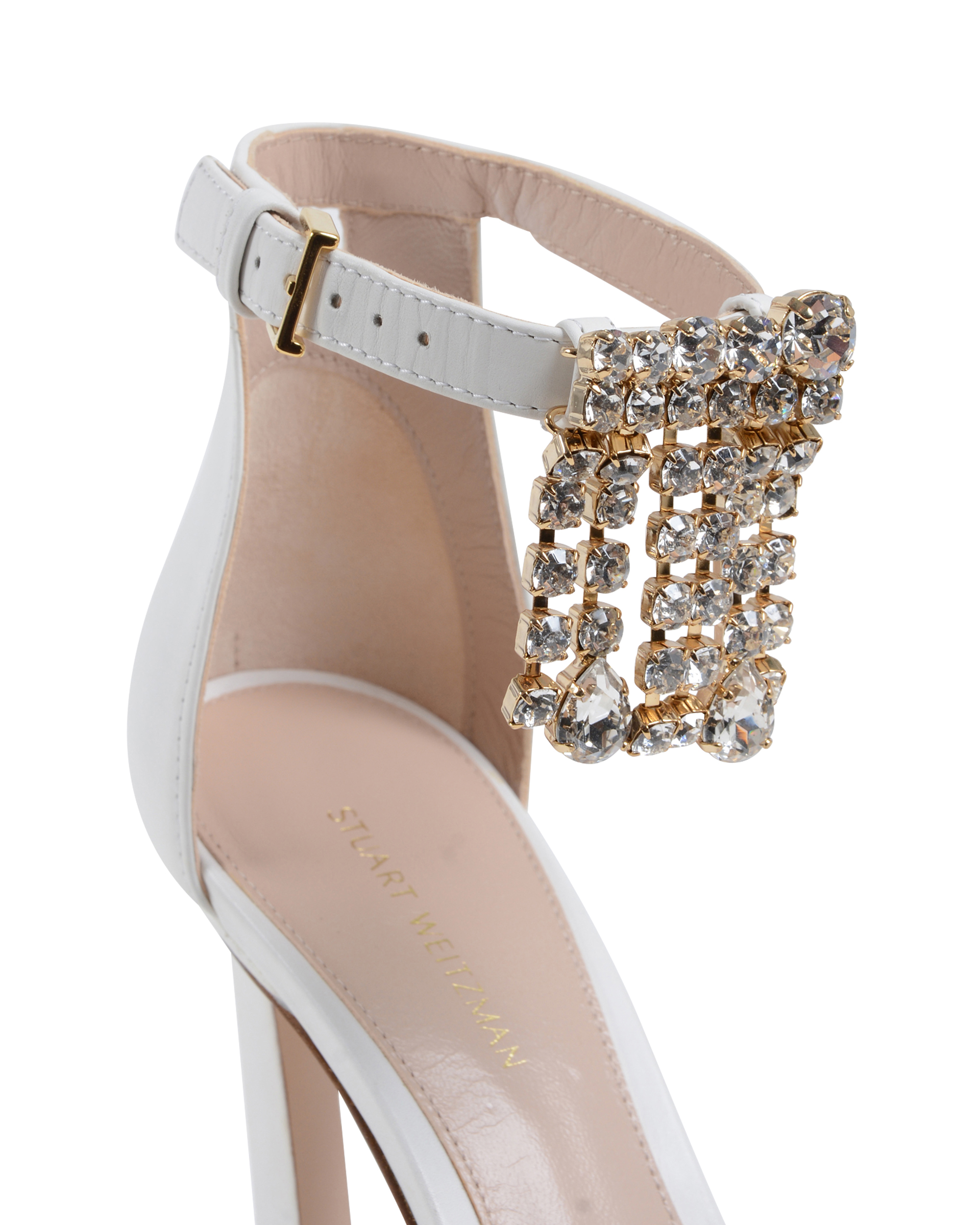 Stuart Weitzman Sandalia con tira al tobillo para mujer Blanca FRINGESQUARENUDIST