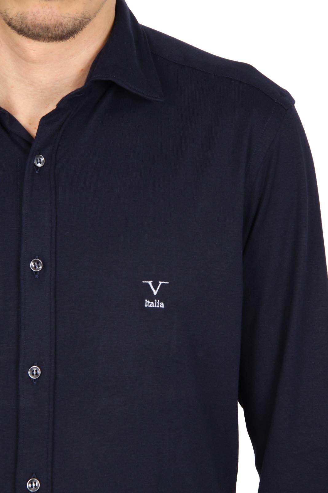 Camisa de manga larga para hombre V 1969 Italia Paris Jersey Blu