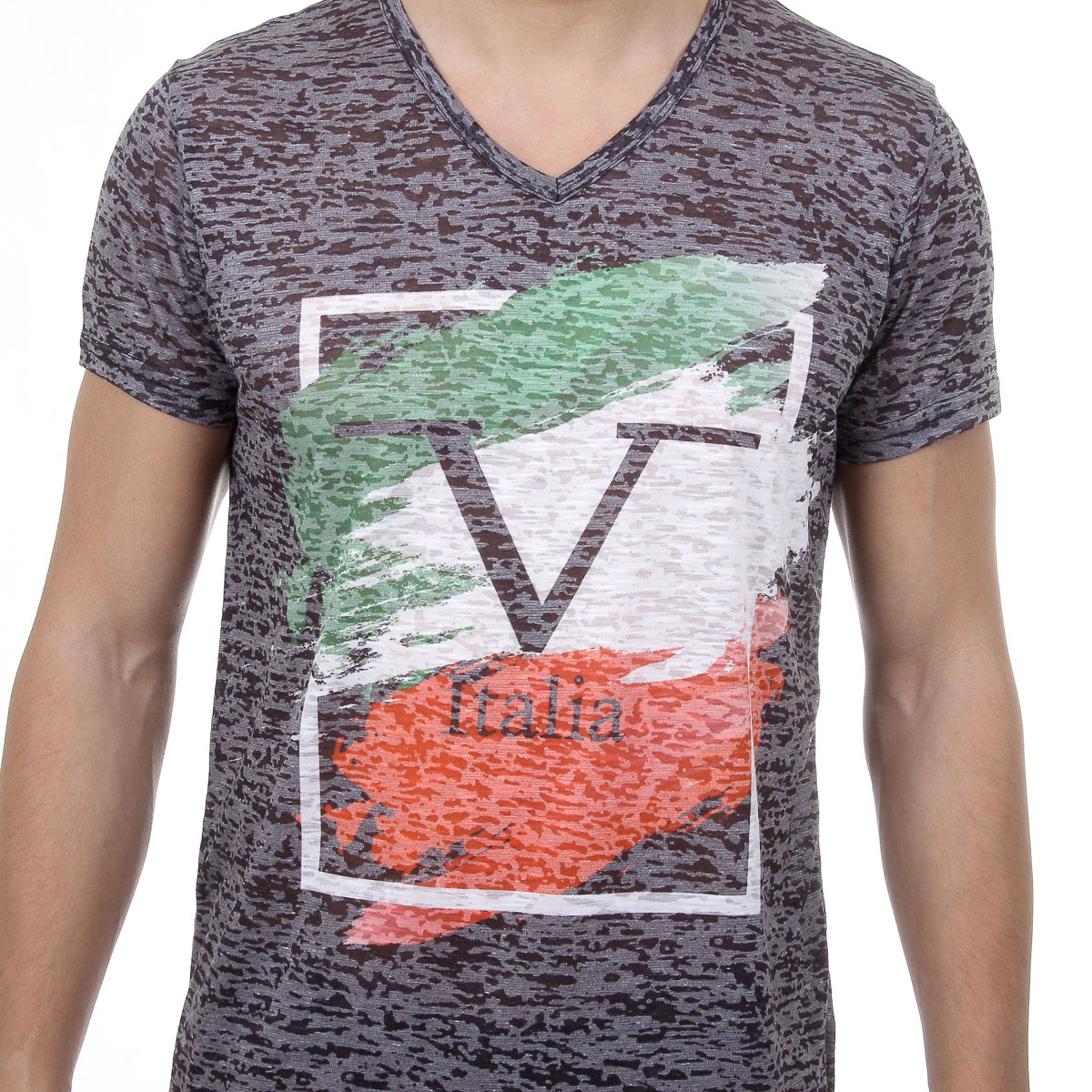 V 1969 Italia Mens T-shirt Short Sleeves V-Neck Black LUCAS
