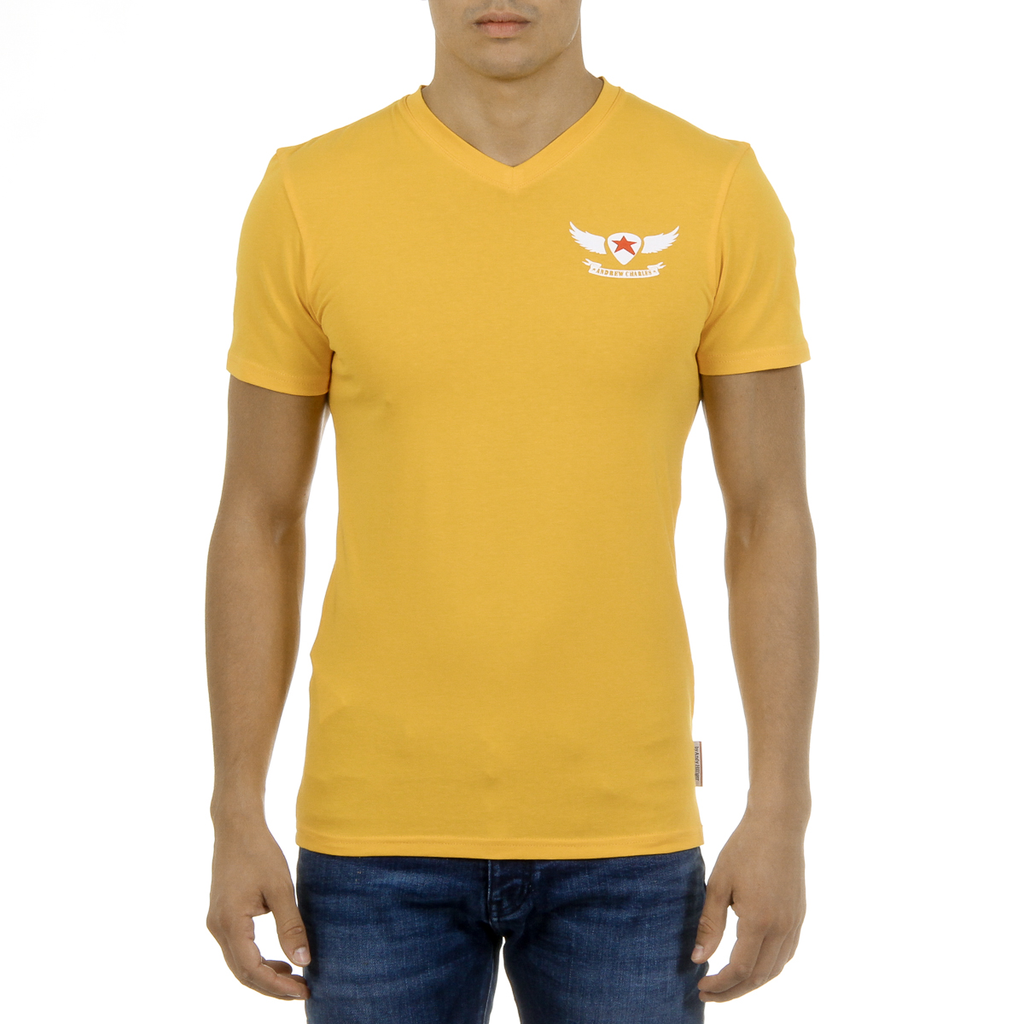 Camiseta Andrew Charles para hombre, manga corta, cuello en V, amarilla, KENAN