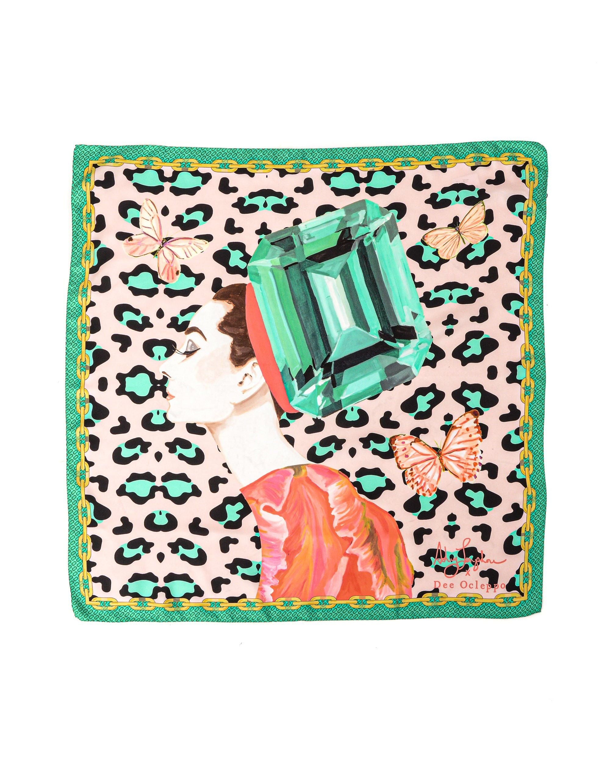 Bufanda de seda con estampado de leopardo verde Longshore de Dee X Ashley