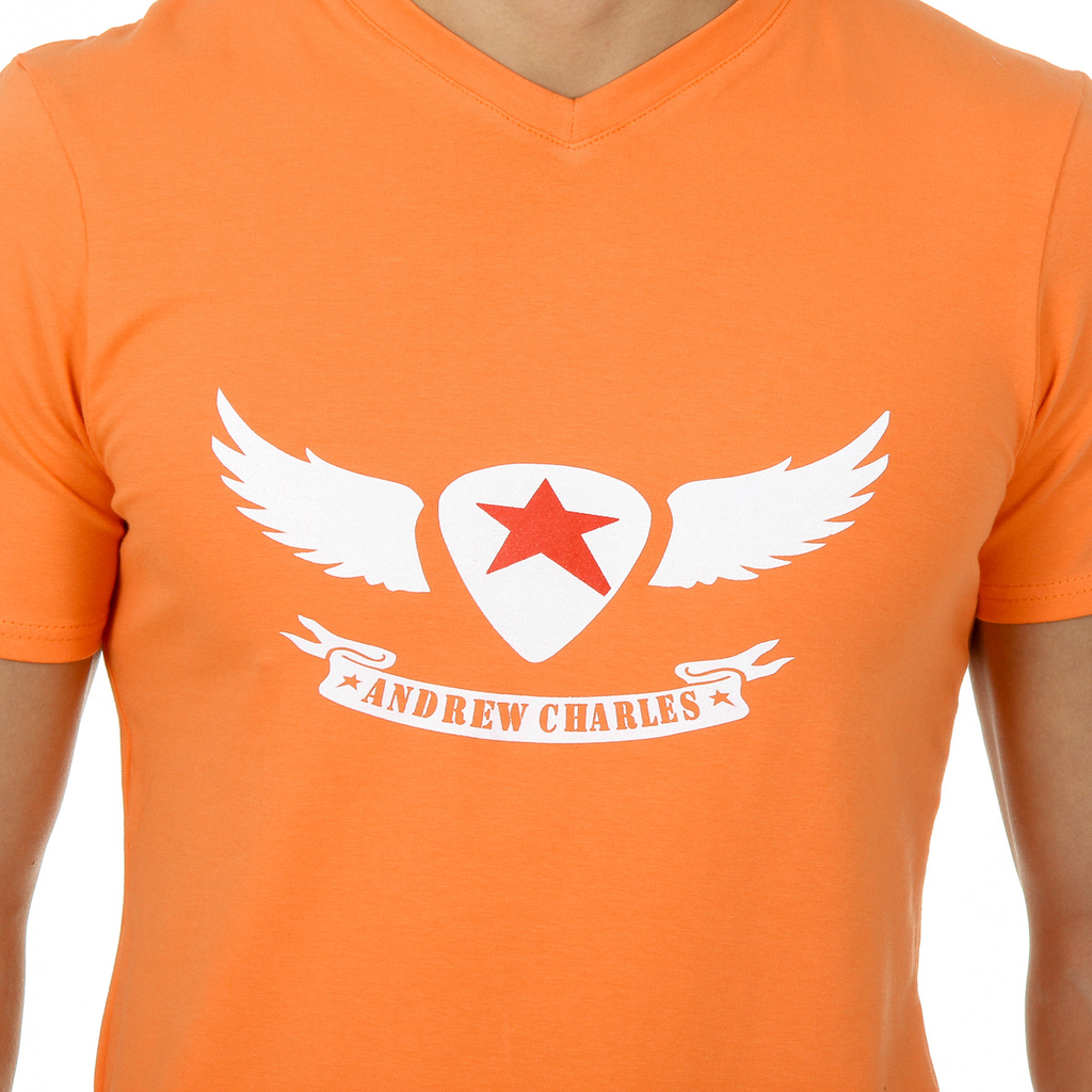 Camiseta Andrew Charles para hombre, manga corta, cuello en V, naranja, KENAN