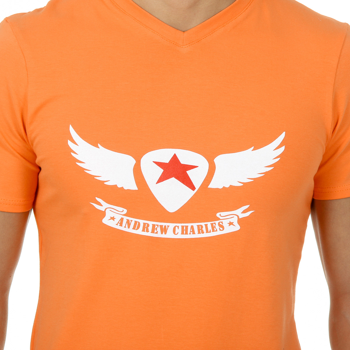 Camiseta Andrew Charles para hombre, manga corta, cuello en V, naranja, KENAN