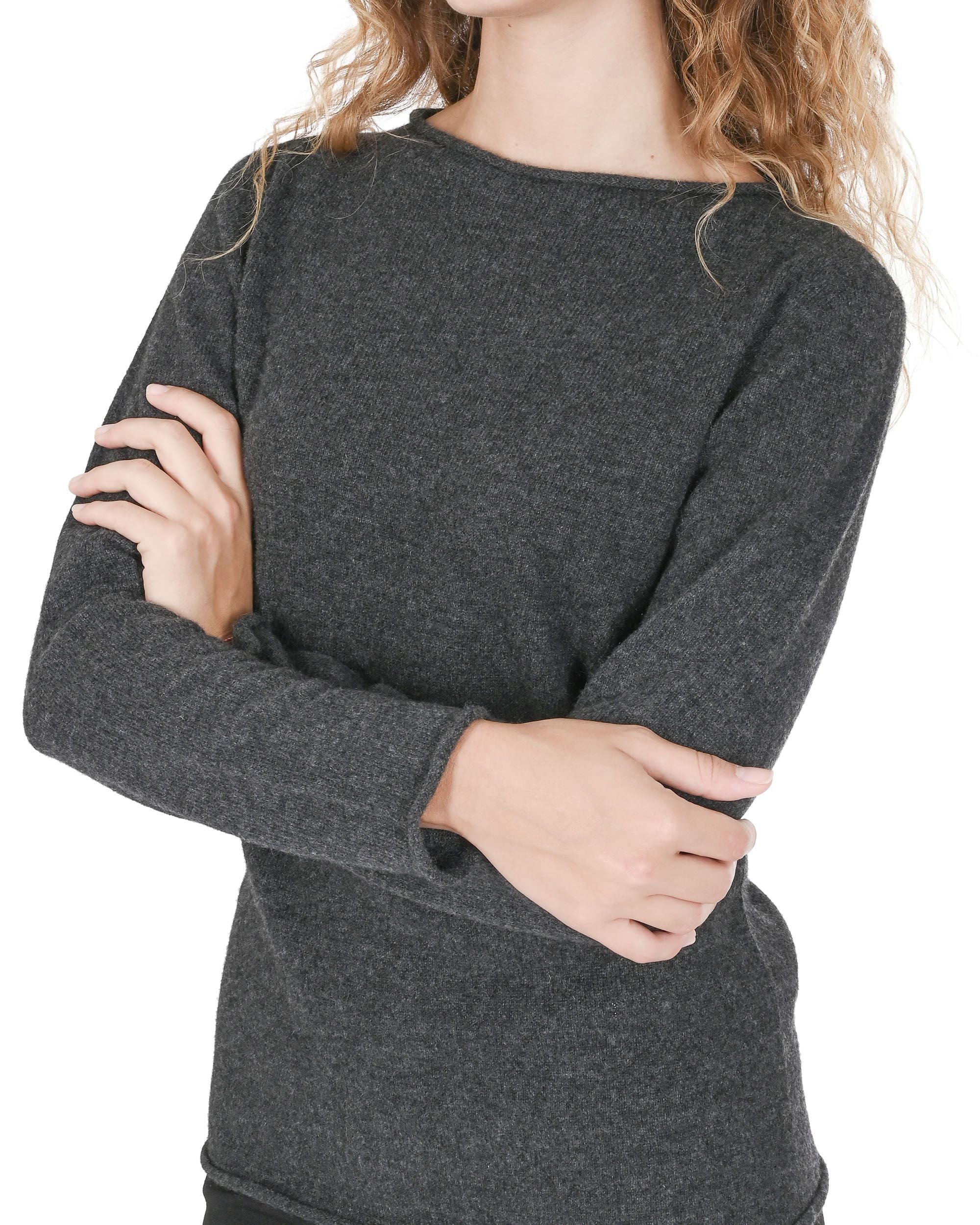 Suéter de cuello barco para mujer de cachemira Crown of Edinburgh COE 0025 GRIS OSCURO