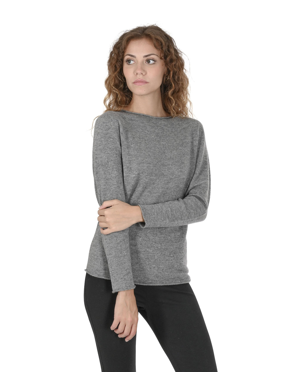 Suéter de cuello barco para mujer de cachemira Crown of Edinburgh COE 0025 GRIS