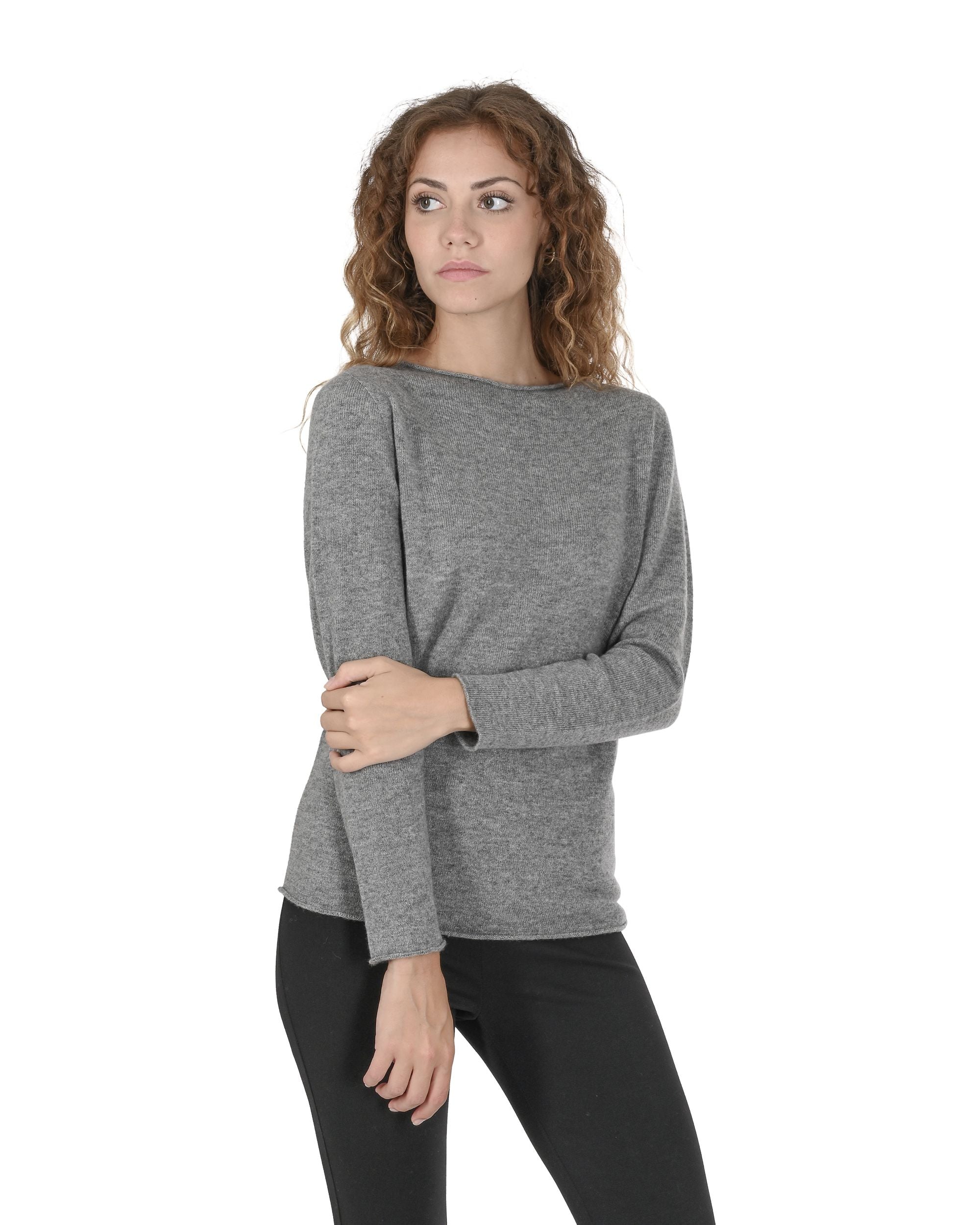 Suéter de cuello barco para mujer de cachemira Crown of Edinburgh COE 0025 GRIS