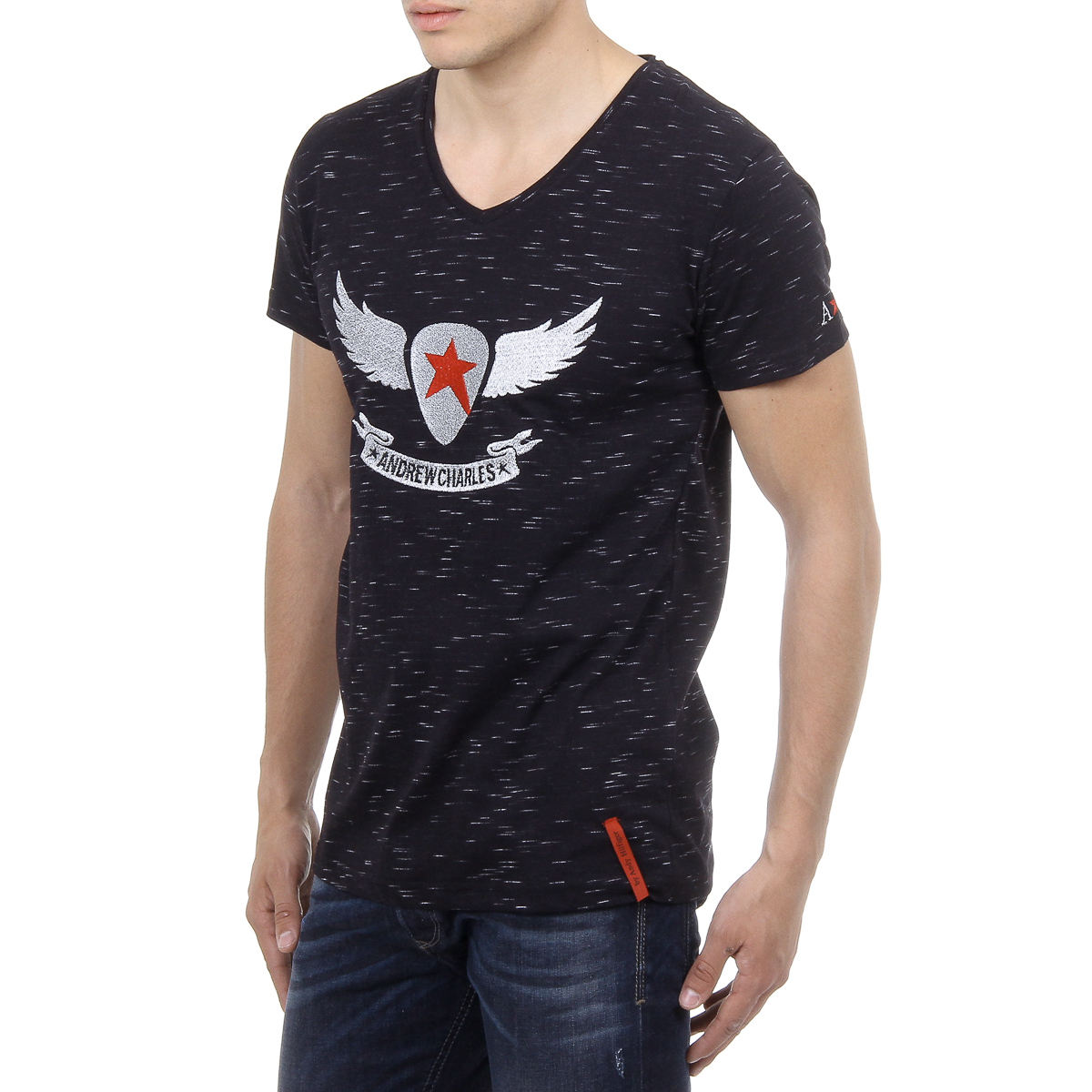Andrew Charles Mens T-Shirt Short Sleeves V-Neck Black CONNOR