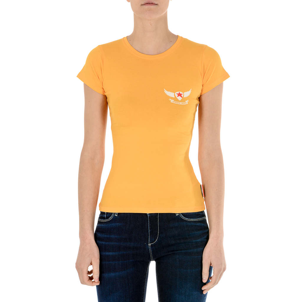 Camiseta Andrew Charles para mujer, manga corta, cuello redondo, amarilla, TARANA