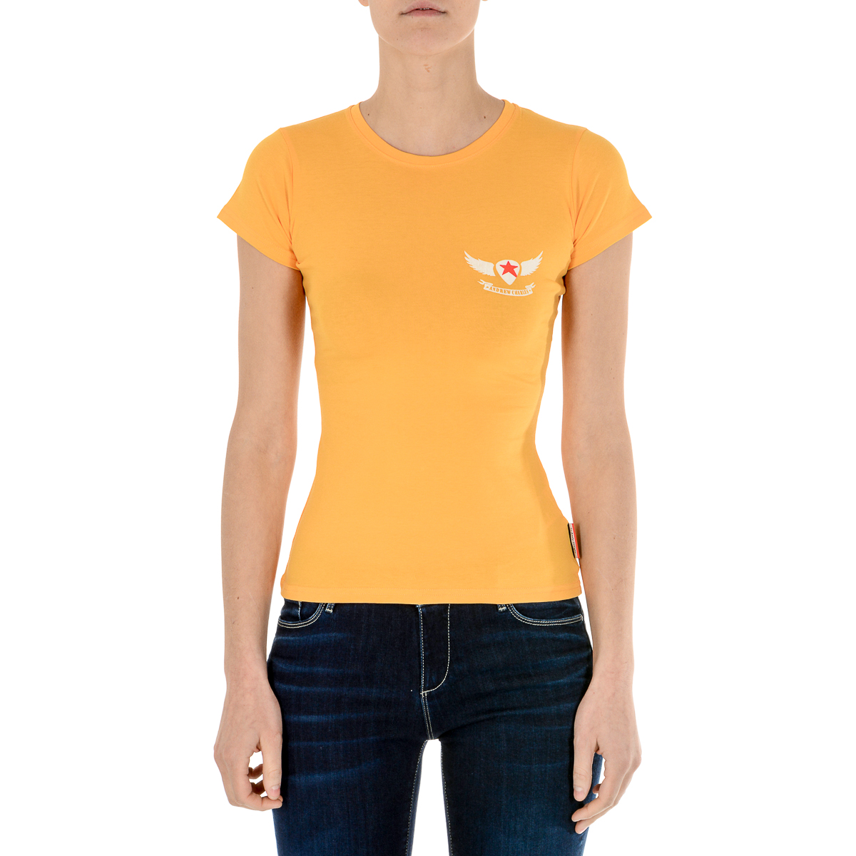 Camiseta Andrew Charles para mujer, manga corta, cuello redondo, amarilla, TARANA