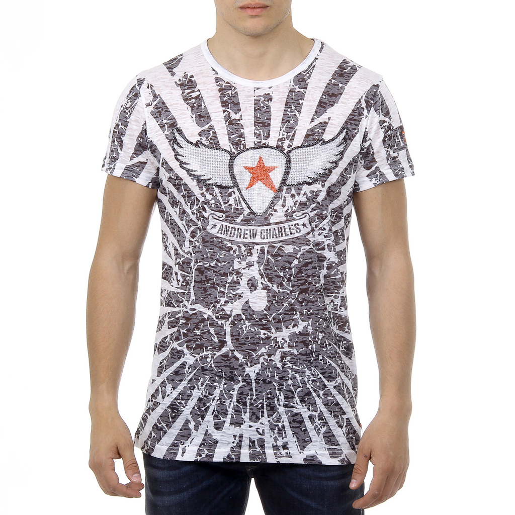 Andrew Charles Mens T-Shirt Short Sleeves Round Neck Black CALEB