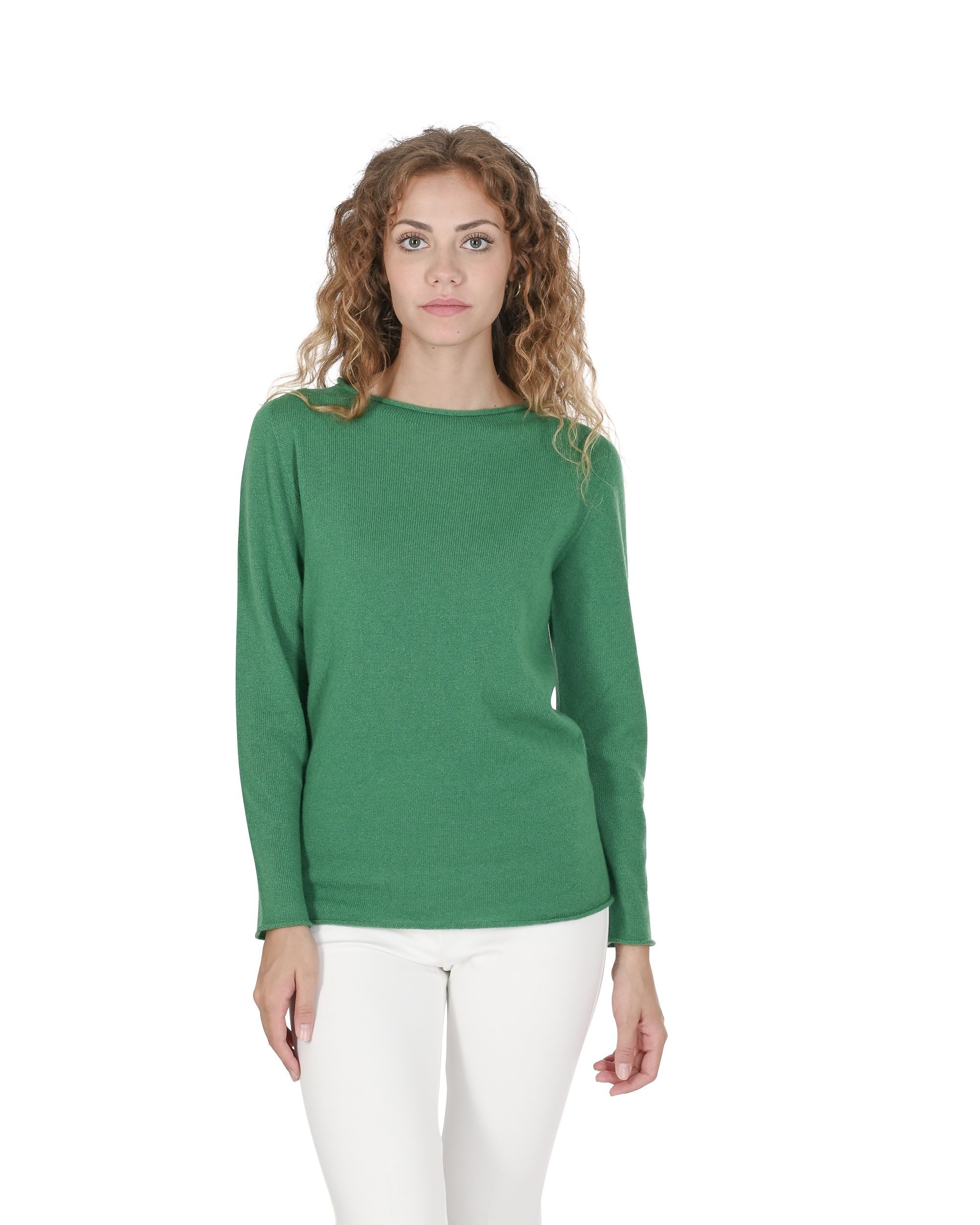 Suéter de cuello barco para mujer de cachemira Crown of Edinburgh COE 0025 VERDE