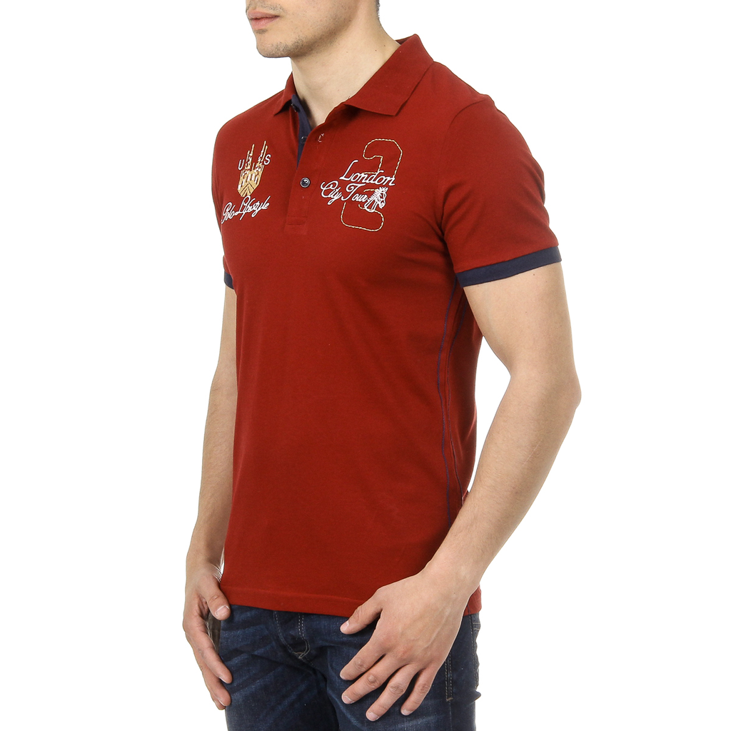 Polo Ufford & Suffolk Polo Club para hombre, manga corta, US005, burdeos