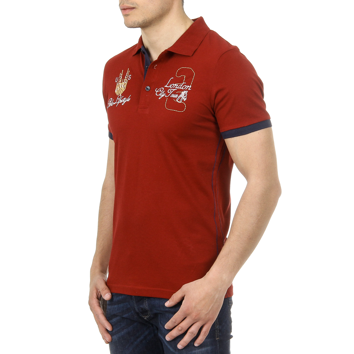 Polo Ufford & Suffolk Polo Club para hombre, manga corta, US005, burdeos