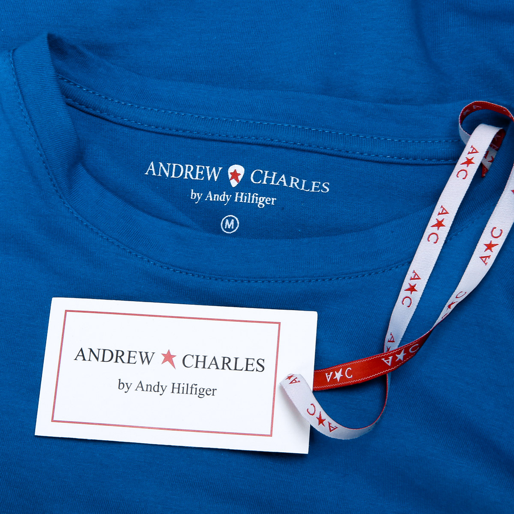 Camiseta Andrew Charles para mujer, manga corta, cuello redondo, azul, TARANA