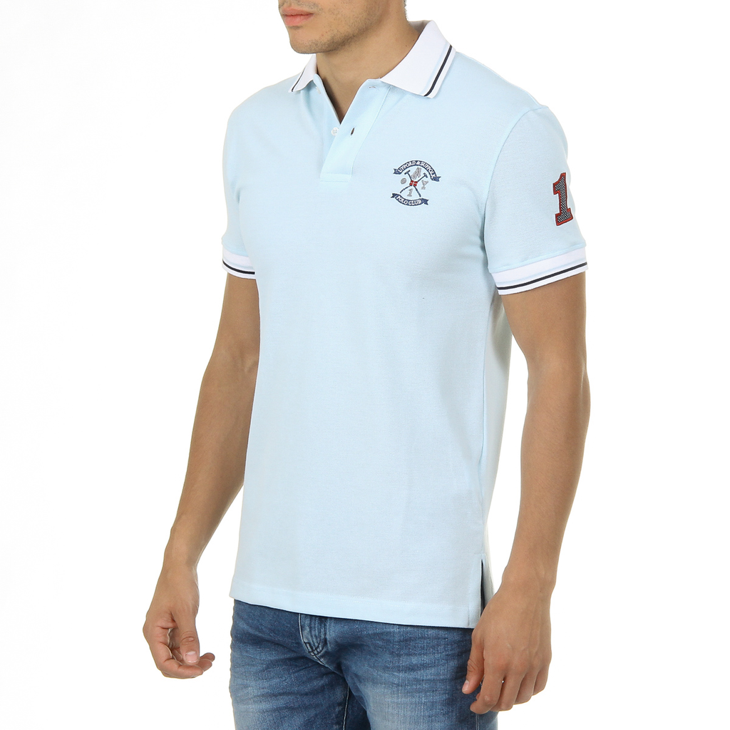 Polo Ufford & Suffolk Polo Club para hombre, manga corta, azul claro, niño