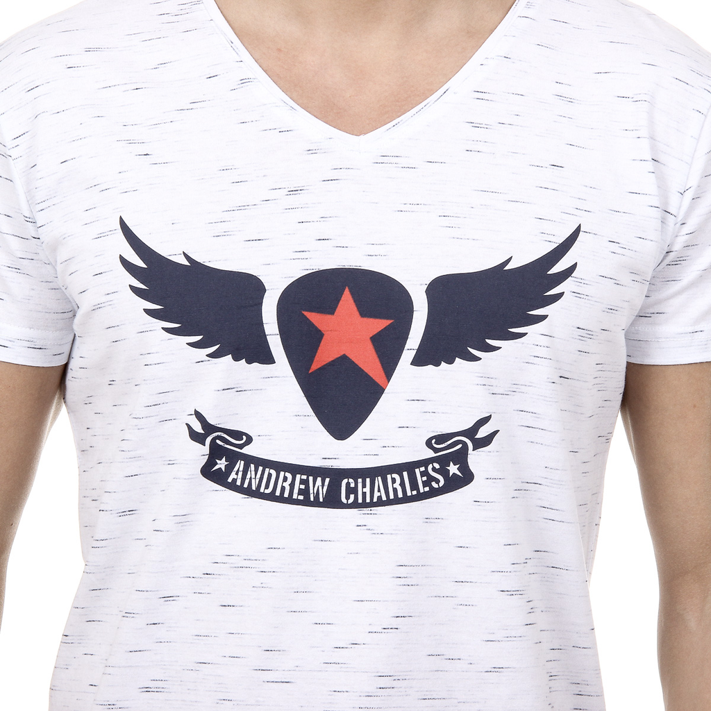 Andrew Charles Mens T-Shirt Short Sleeves V-Neck White AARON