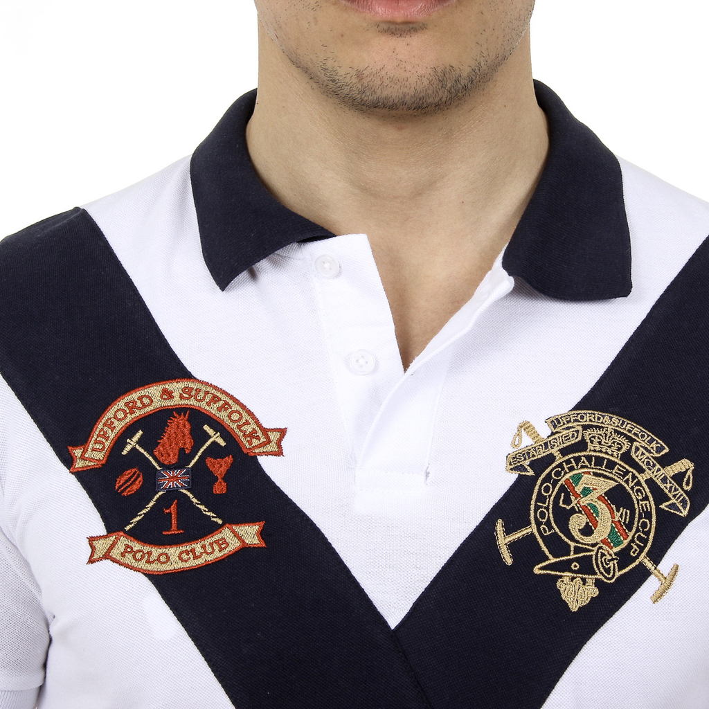 Polo Ufford & Suffolk Polo Club para hombre, manga corta, US003, blanco