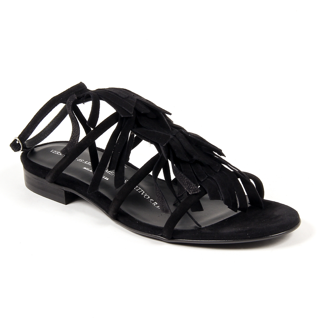 Sandalia plana V 1969 Italia para mujer, color negro, RIA