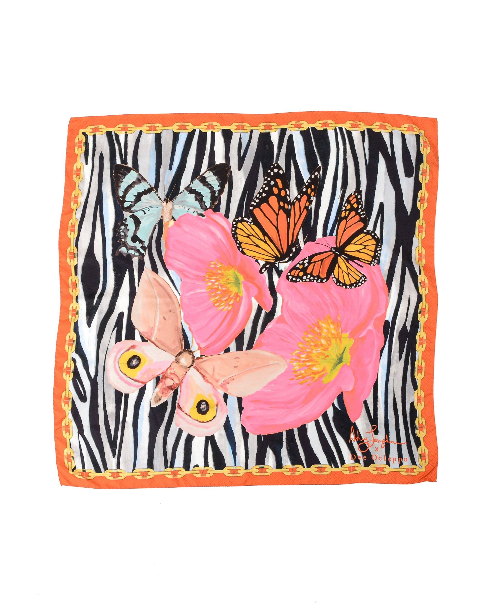 Bufanda de seda roja con estampado de cebra de Dee X Ashley Longshore