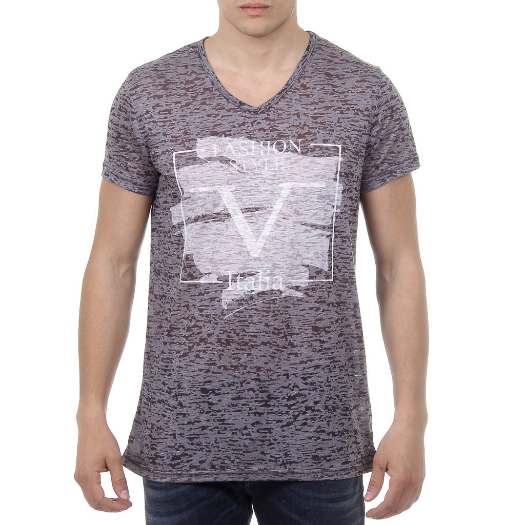 V 1969 Italia Mens T-shirt Short Sleeves V-Neck Black DANIEL