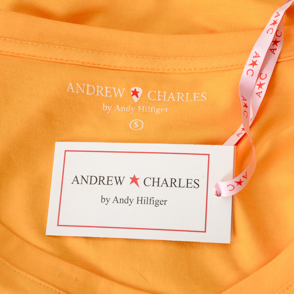 Camiseta Andrew Charles para mujer, manga corta, cuello en V, amarilla, TAPIWA
