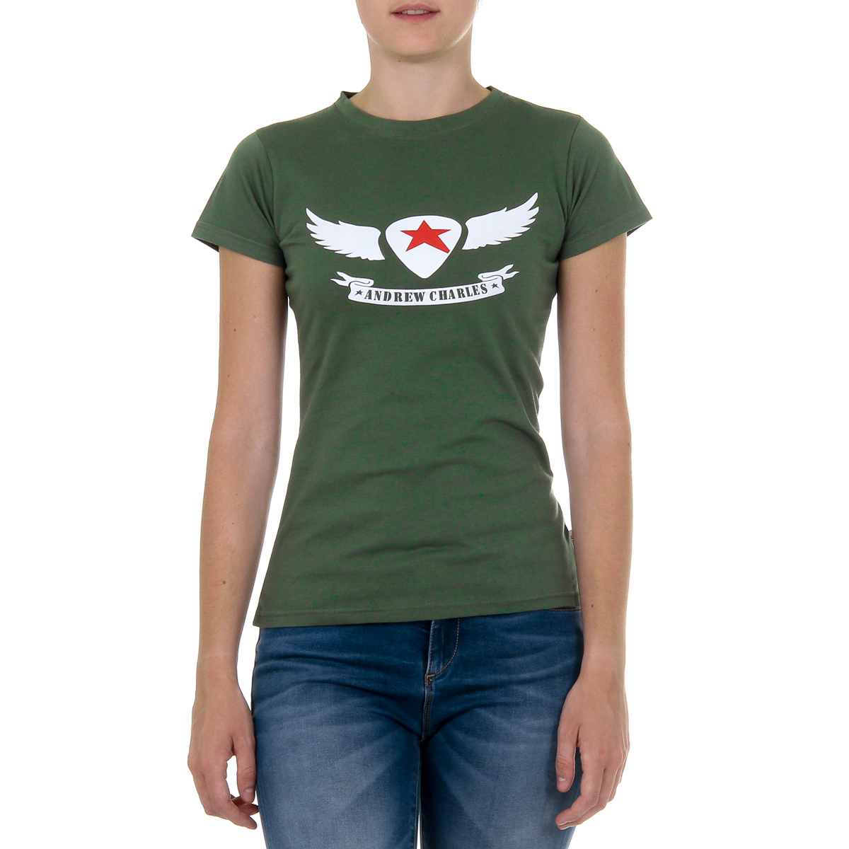 Camiseta Andrew Charles para mujer, manga corta, cuello redondo, verde TARANA