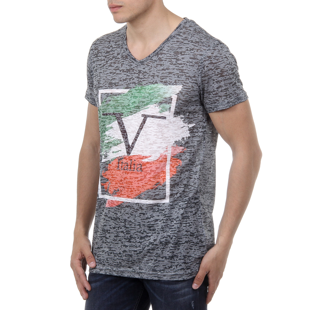 V 1969 Italia Mens T-shirt Short Sleeves V-Neck Dark Green LUCAS