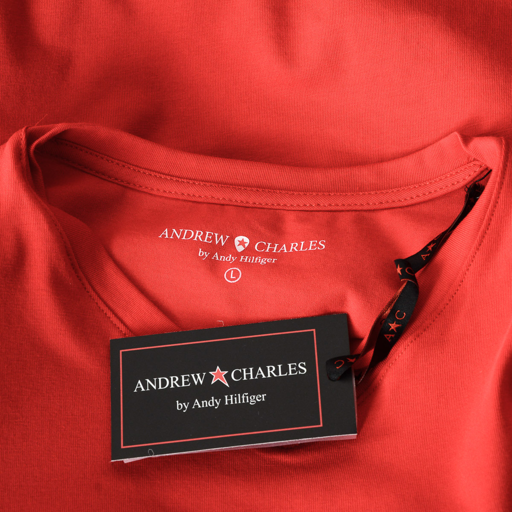 Camiseta Andrew Charles para hombre, manga corta, cuello en V, roja, KENAN