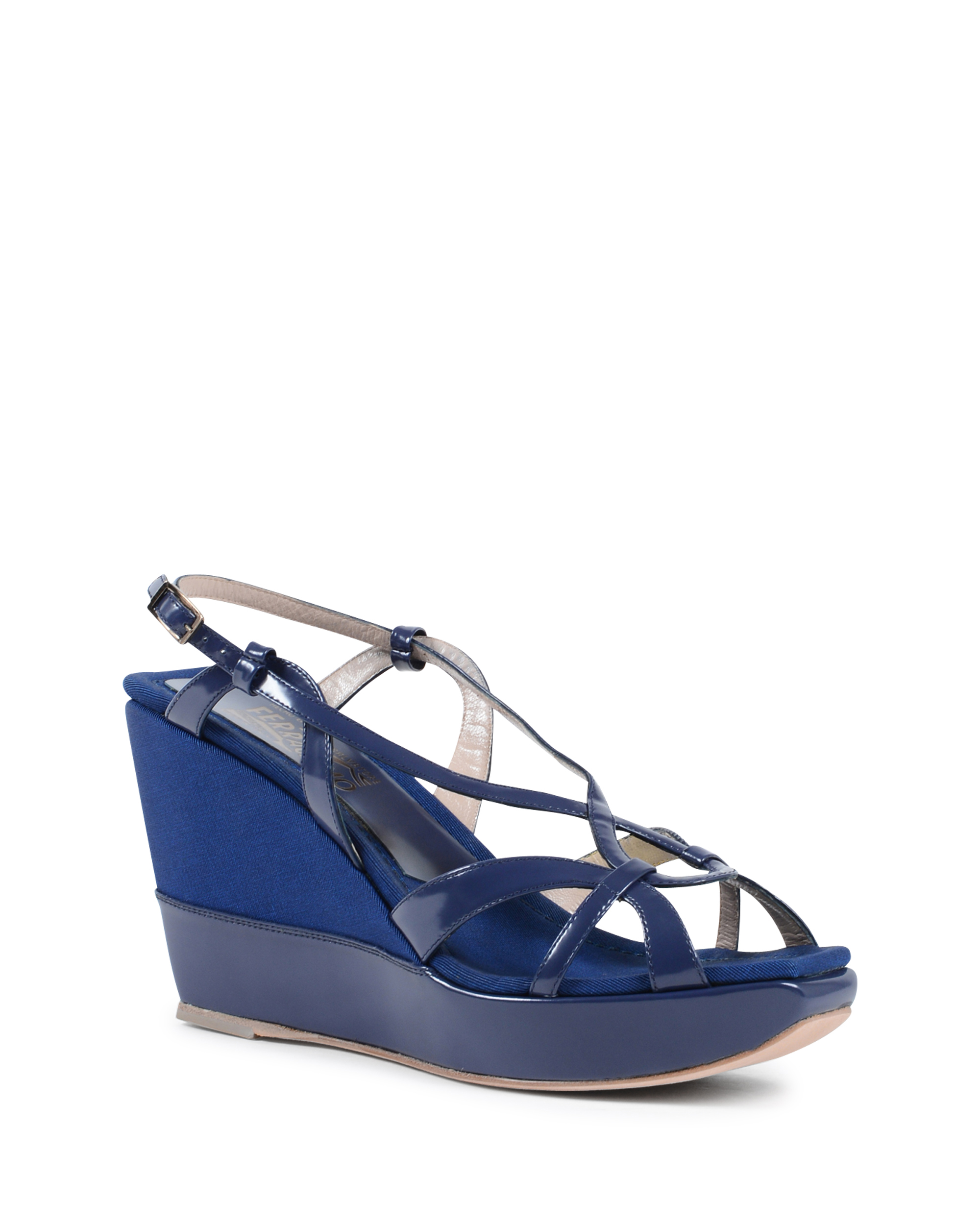 Sandalia de cuña para mujer Salvatore Ferragamo Azul Marino MIRAMAR