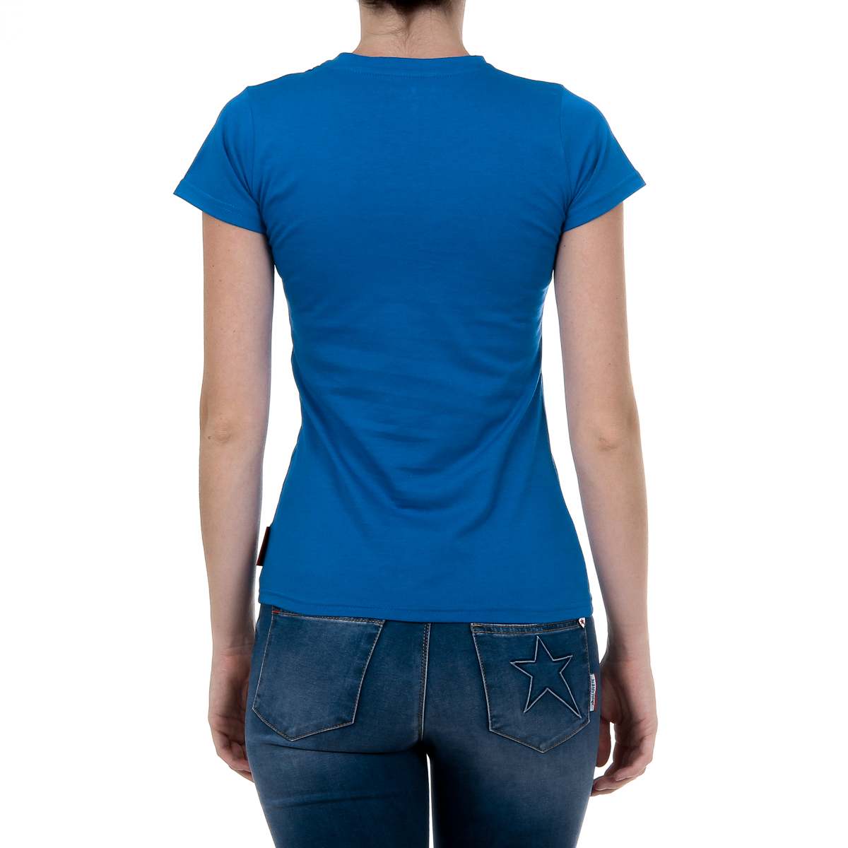 Camiseta Andrew Charles para mujer, manga corta, cuello redondo, azul, TARANA