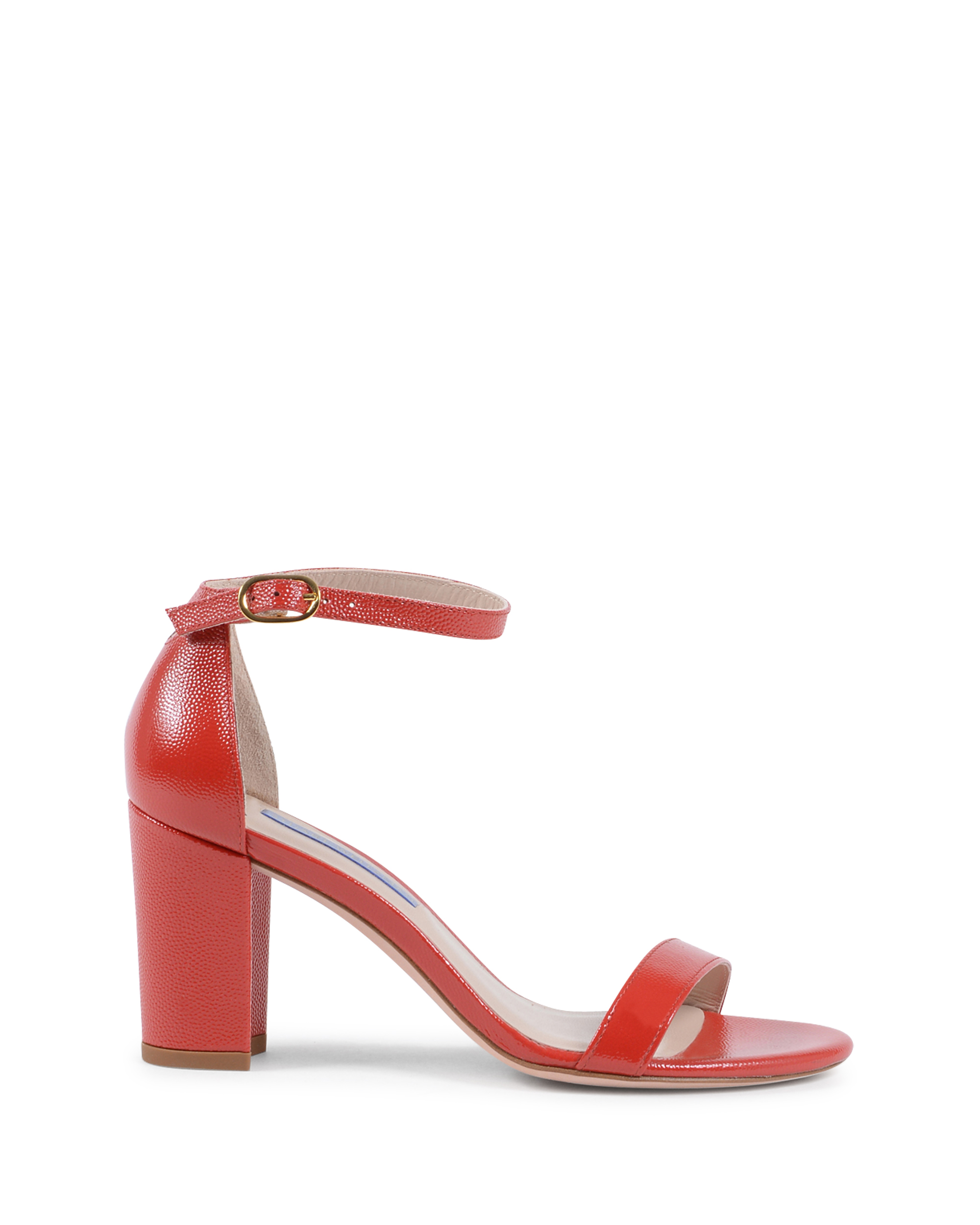 Stuart Weitzman Sandalia con tira al tobillo para mujer, color rojo, casi desnuda